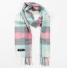 Extra Fine Merino Scarf - Aqua Grey Cream and Pink Block Check